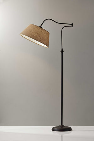 HomeRoots 61" Elegant Bronze Arched Floor Lamp with Adjustable Arm and Cozy Brown Fabric Shade for Any Room 372566