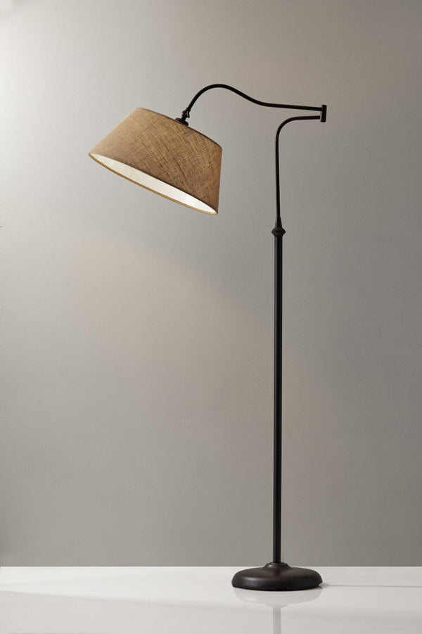 HomeRoots 61" Elegant Bronze Arched Floor Lamp with Adjustable Arm and Cozy Brown Fabric Shade for Any Room 372566