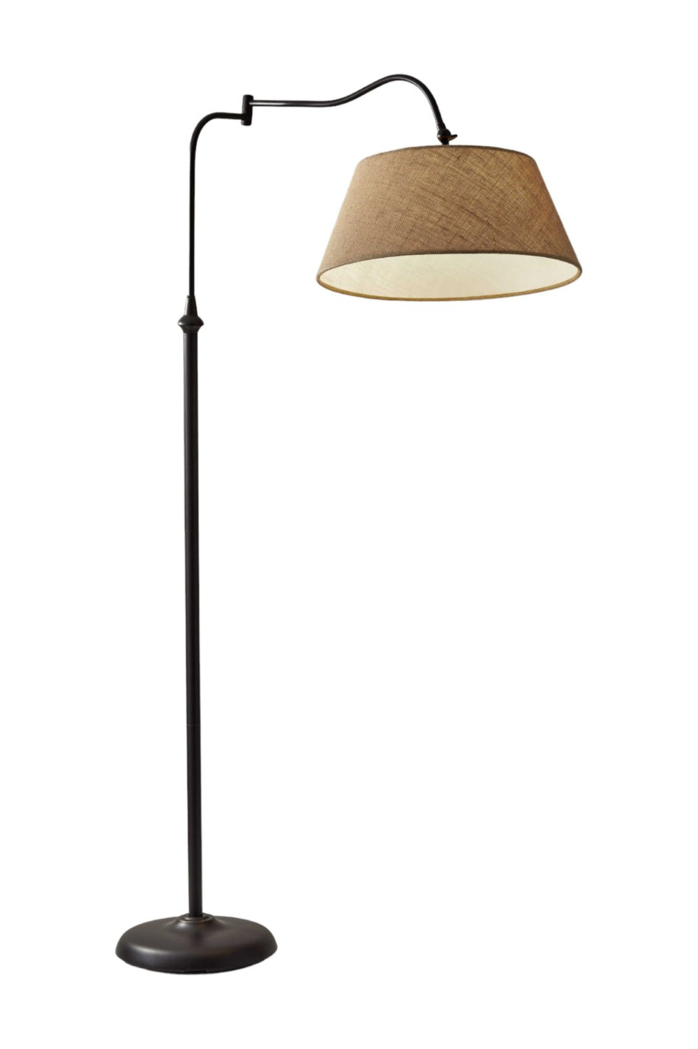 HomeRoots 61" Elegant Bronze Arched Floor Lamp with Adjustable Arm and Cozy Brown Fabric Shade for Any Room 372566