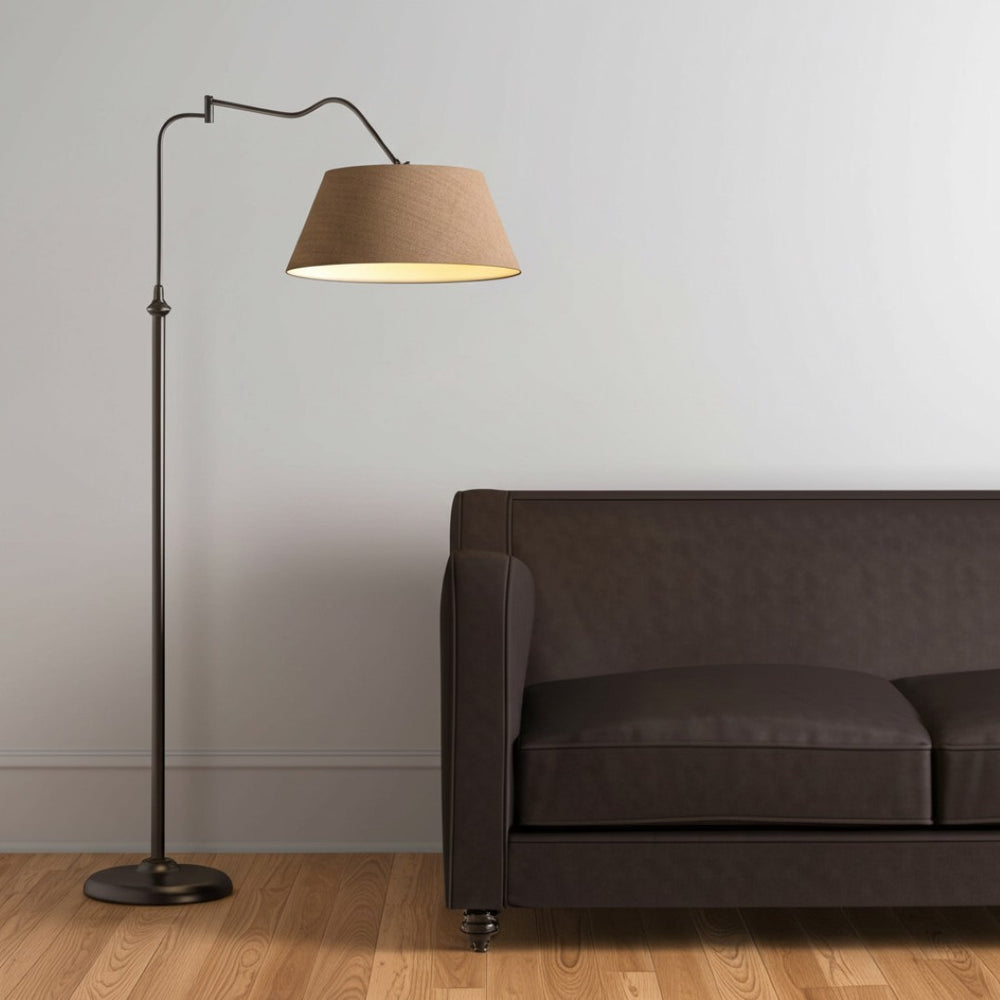 HomeRoots 61" Elegant Bronze Arched Floor Lamp with Adjustable Arm and Cozy Brown Fabric Shade for Any Room 372566
