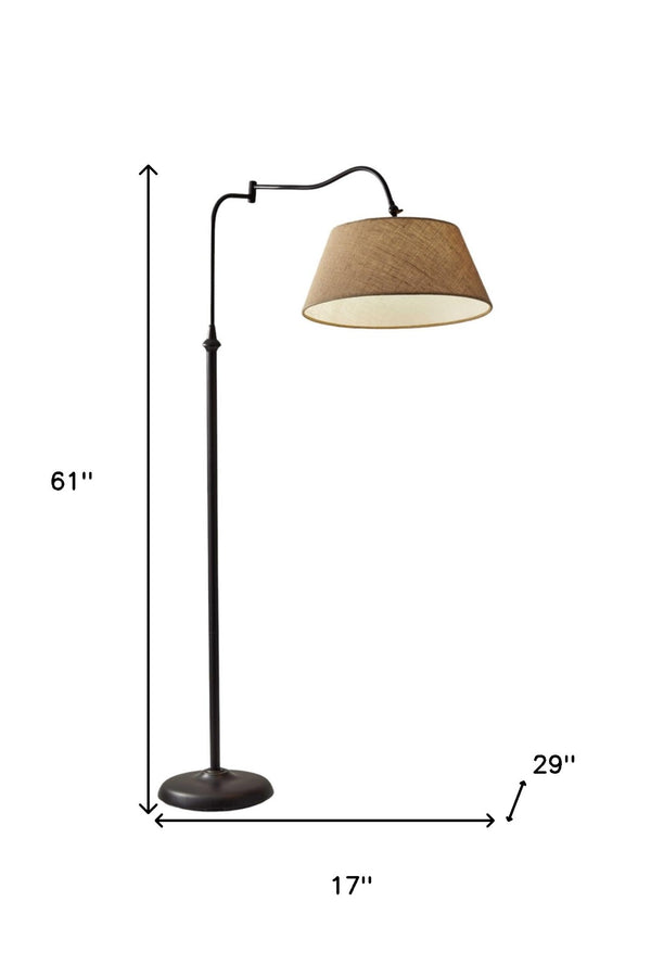 HomeRoots 61" Elegant Bronze Arched Floor Lamp with Adjustable Arm and Cozy Brown Fabric Shade for Any Room 372566