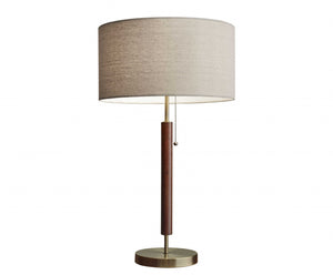 Homeroots 26" Antiqued Brass Solid Wood Table Lamp With Beige Drum Shade   372570