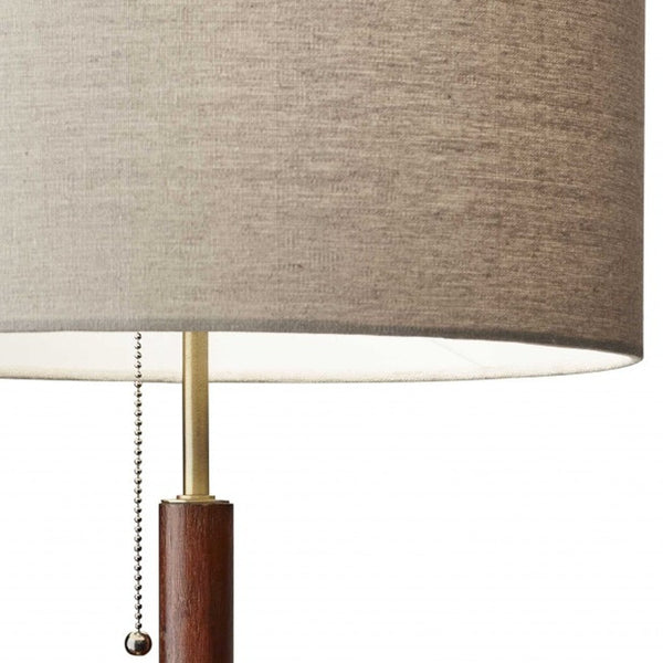 Homeroots 26" Antiqued Brass Solid Wood Table Lamp With Beige Drum Shade   372570