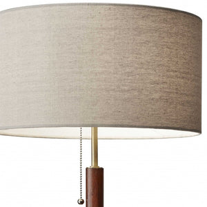 Homeroots 26" Antiqued Brass Solid Wood Table Lamp With Beige Drum Shade   372570