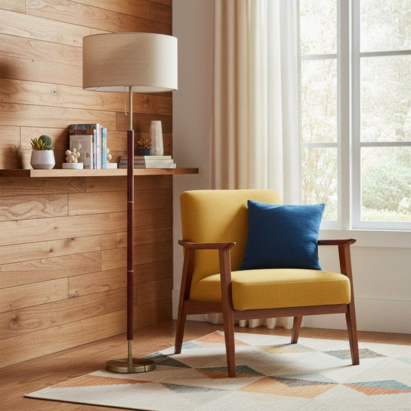 HomeRoots 66" Brown Floor Lamp with Vintage Style Drum Shade - Perfect for Living Rooms & Reading Nooks 372571