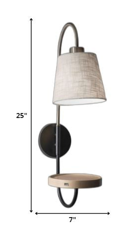 Homeroots Antique Brass And Black Metal Wall Lamp With Usb Charging Station Wood Shelf  Metal 372572