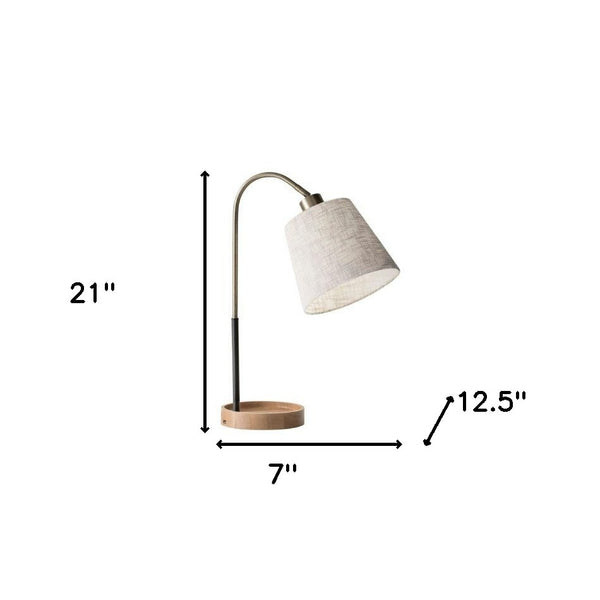 Homeroots 21" Natural Brown Metal Desk Table Lamp With White Shade   372573