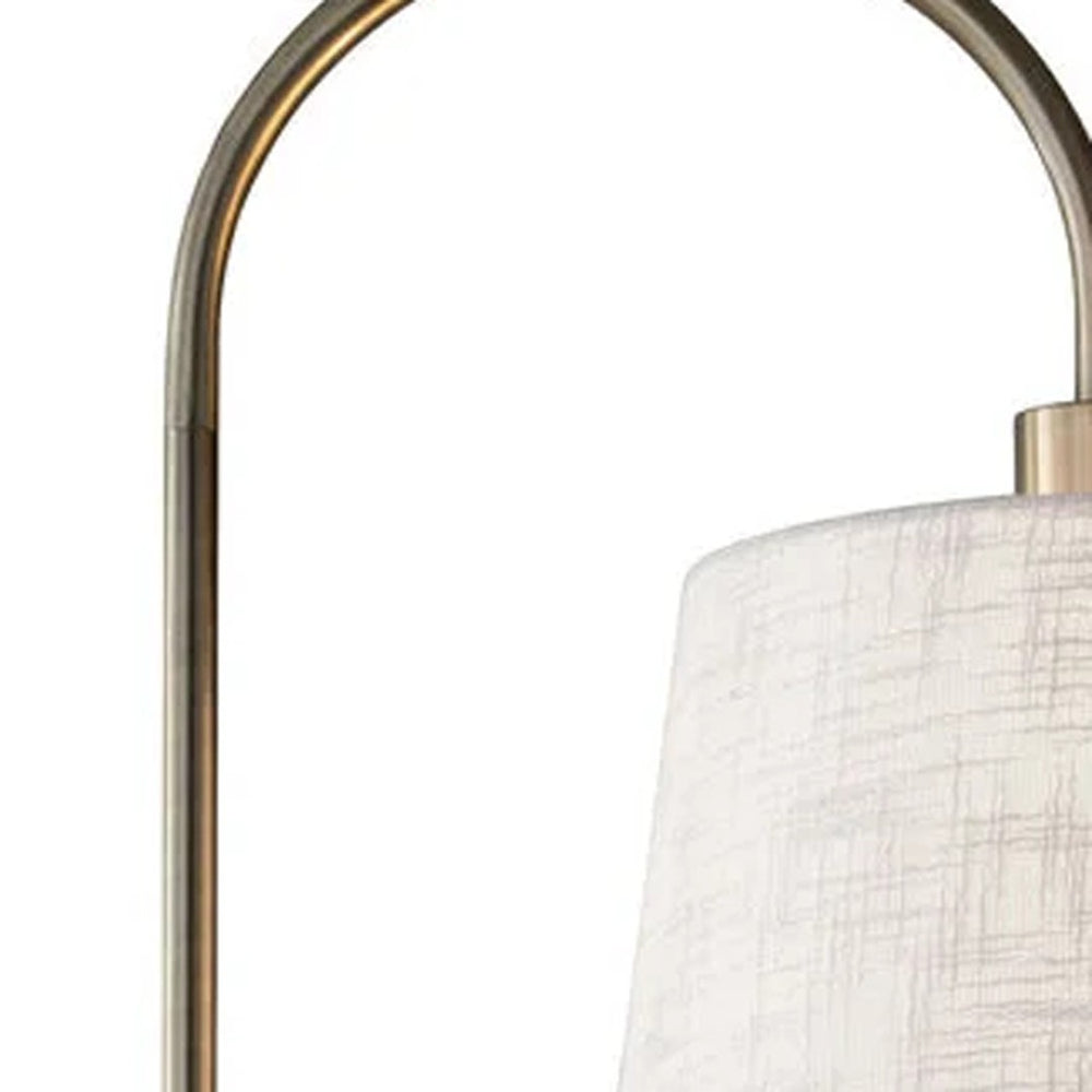 HomeRoots 65" Elegant Black and Brass Tray Table Floor Lamp with Off-White Shade for Modern Living Spaces 372574