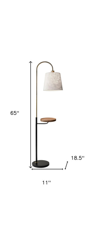 HomeRoots 65" Elegant Black and Brass Tray Table Floor Lamp with Off-White Shade for Modern Living Spaces 372574