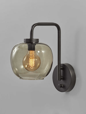 Homeroots Smoked Glass Globe Shade Wall Lamp With Vintage Edison Bulb & Stylish Matte Black Metal Finish   372577