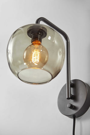 Homeroots Smoked Glass Globe Shade Wall Lamp With Vintage Edison Bulb & Stylish Matte Black Metal Finish   372577