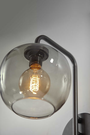 Homeroots Smoked Glass Globe Shade Wall Lamp With Vintage Edison Bulb & Stylish Matte Black Metal Finish   372577