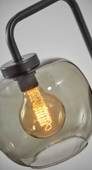 Homeroots Smoked Glass Globe Shade Wall Lamp With Vintage Edison Bulb & Stylish Matte Black Metal Finish   372577