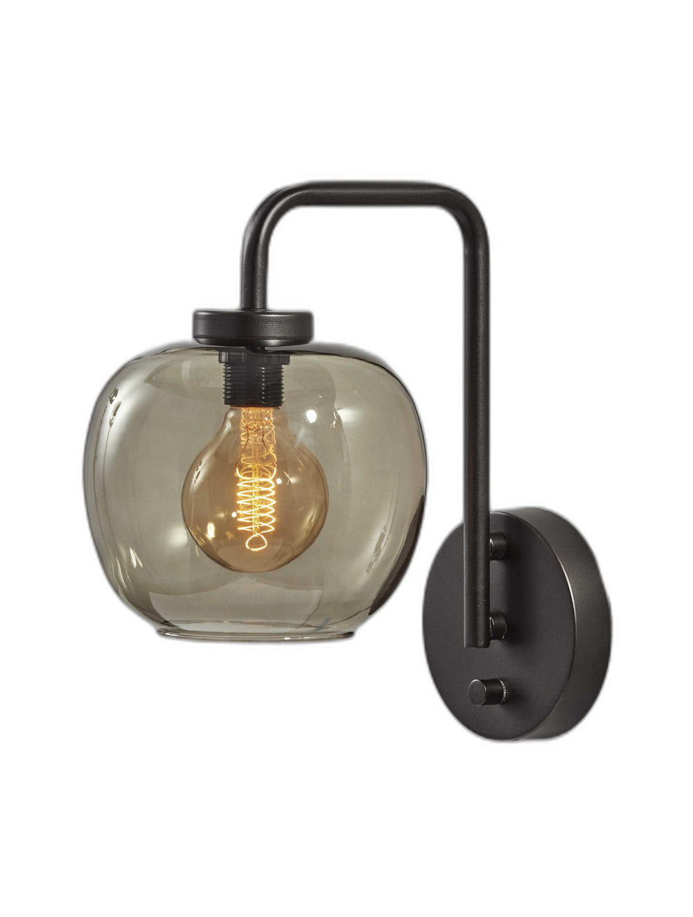 Homeroots Smoked Glass Globe Shade Wall Lamp With Vintage Edison Bulb & Stylish Matte Black Metal Finish   372577