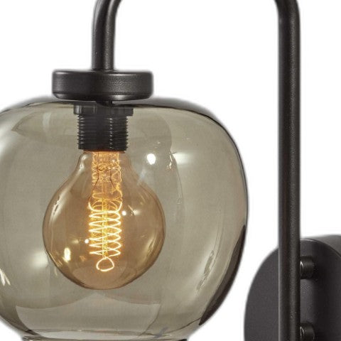 Homeroots Smoked Glass Globe Shade Wall Lamp With Vintage Edison Bulb & Stylish Matte Black Metal Finish   372577