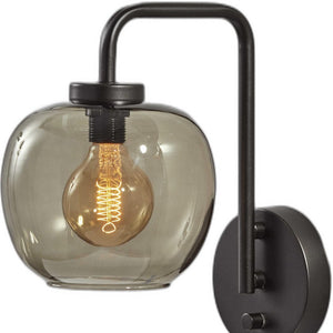 Homeroots Smoked Glass Globe Shade Wall Lamp With Vintage Edison Bulb & Stylish Matte Black Metal Finish   372577