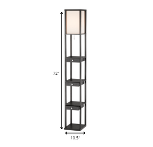 Homeroots 72" Black Column Floor Lamp With Off White Solid Color Rectangular Shade  Manufactured Wood 372583