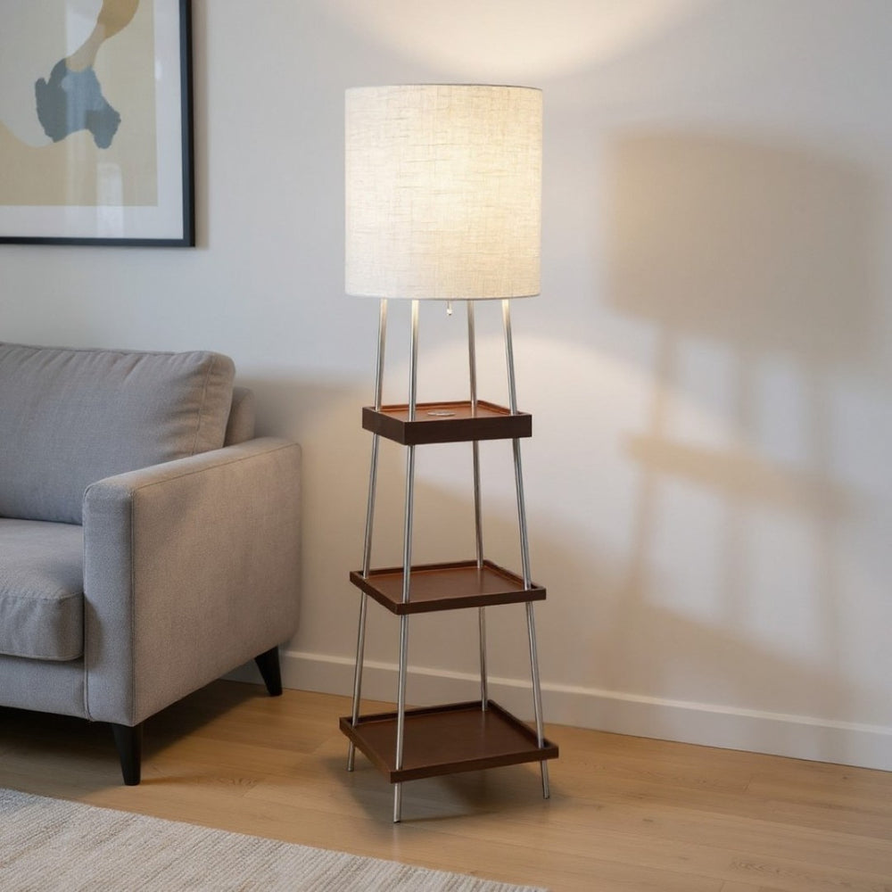 HomeRoots 63" Elegant Column Floor Lamp with White Drum Shade - Modern Design for Ambient Room Lighting 372586