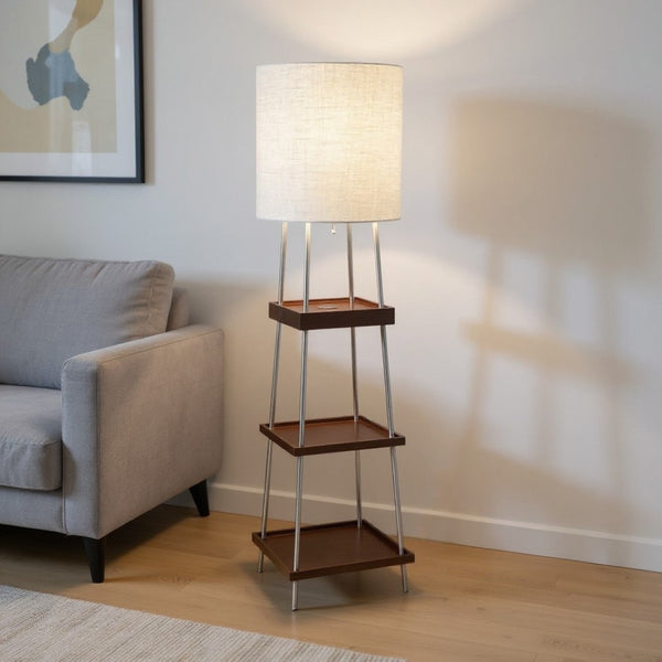 HomeRoots 63" Elegant Column Floor Lamp with White Drum Shade - Modern Design for Ambient Room Lighting 372586
