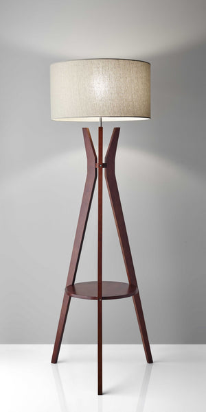 HomeRoots 60" Brown and White Tripod Floor Lamp - Solid Wood Base with Elegant Drum Shade for Any Room 372591