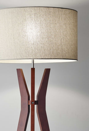 HomeRoots 60" Brown and White Tripod Floor Lamp - Solid Wood Base with Elegant Drum Shade for Any Room 372591