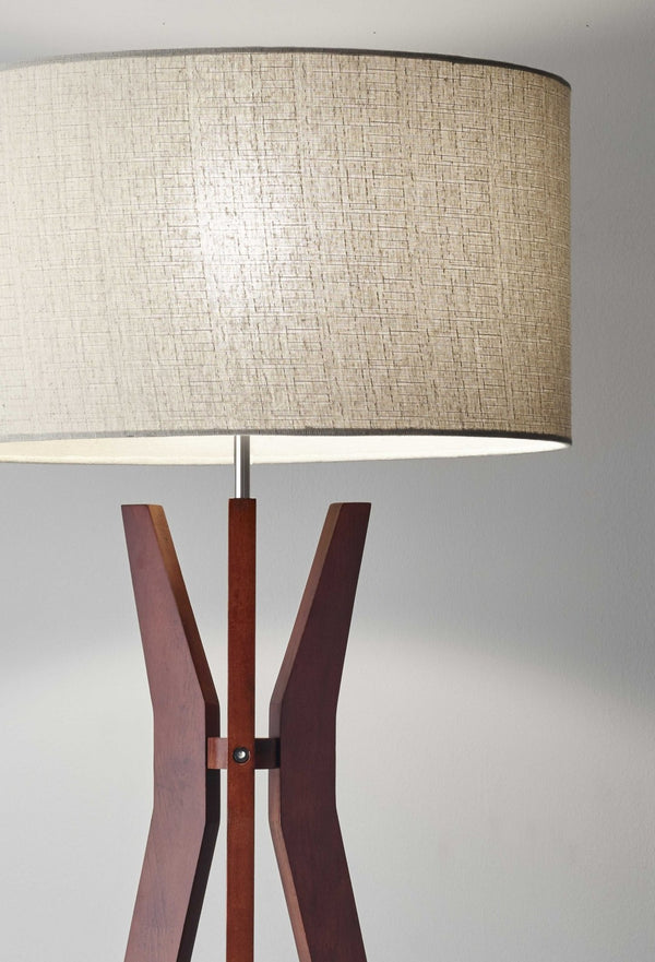 HomeRoots 60" Brown and White Tripod Floor Lamp - Solid Wood Base with Elegant Drum Shade for Any Room 372591
