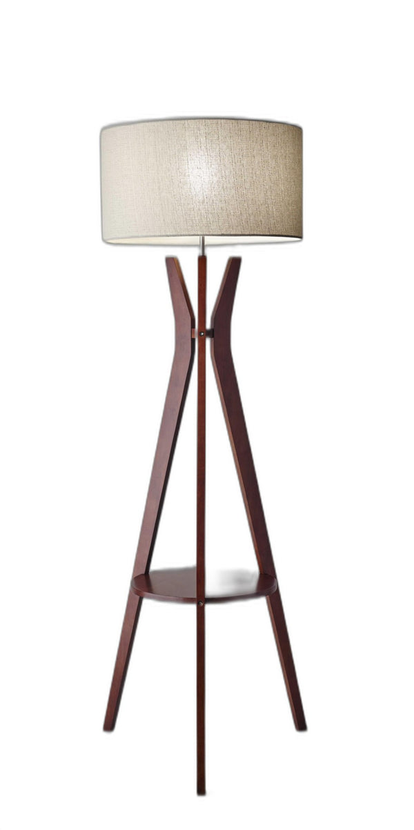 HomeRoots 60" Brown and White Tripod Floor Lamp - Solid Wood Base with Elegant Drum Shade for Any Room 372591