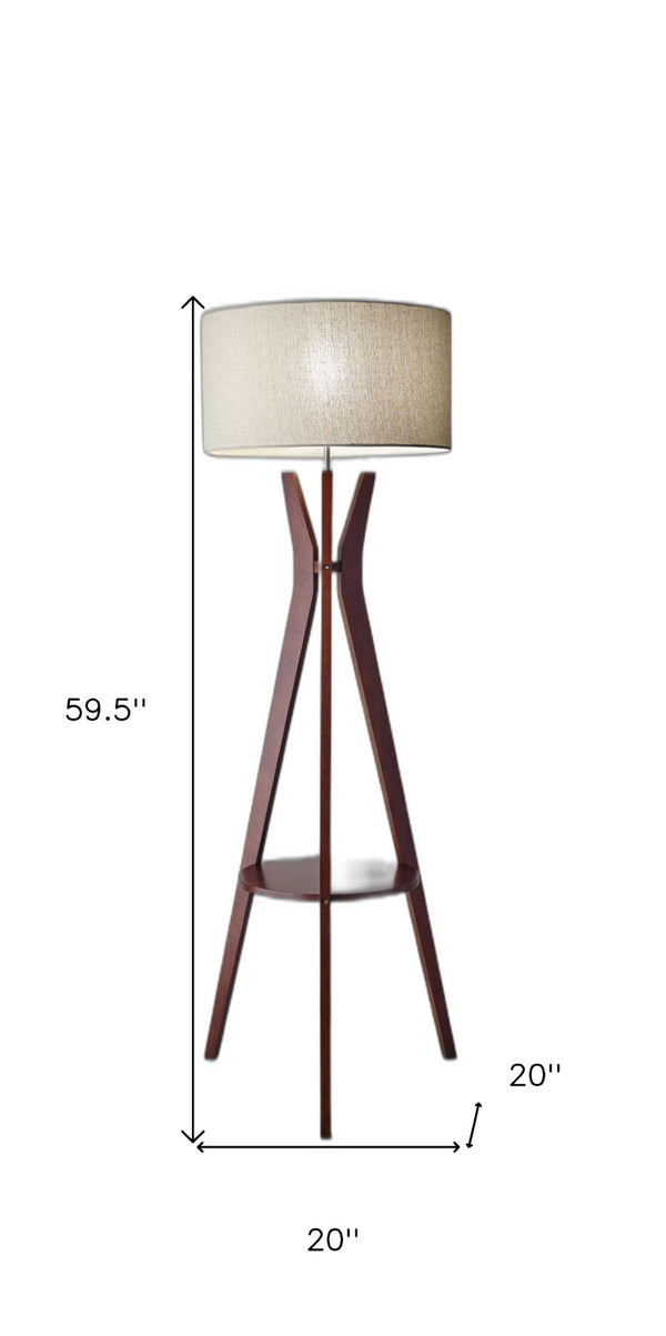 HomeRoots 60" Brown and White Tripod Floor Lamp - Solid Wood Base with Elegant Drum Shade for Any Room 372591