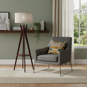 HomeRoots 60" Brown and White Tripod Floor Lamp - Solid Wood Base with Elegant Drum Shade for Any Room 372591