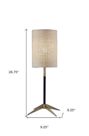 HomeRoots 27" Antiqued Brass Table Lamp with Brown Fabric Shade - Elegant Mid-Century Design for Any Room 372592