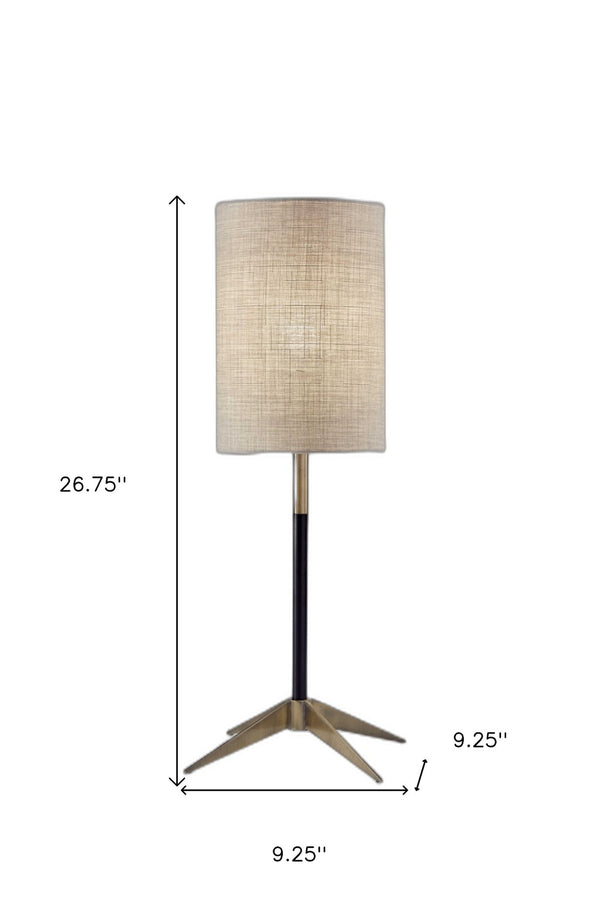 HomeRoots 27" Antiqued Brass Table Lamp with Brown Fabric Shade - Elegant Mid-Century Design for Any Room 372592