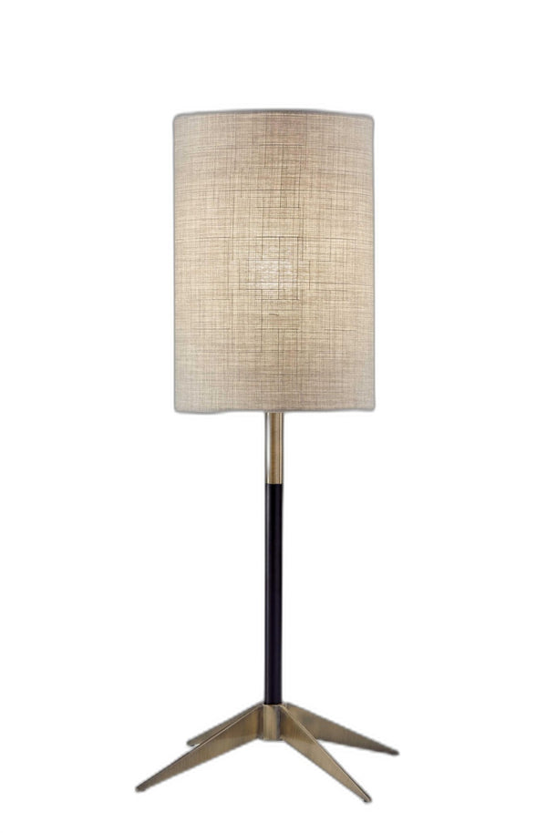 HomeRoots 27" Antiqued Brass Table Lamp with Brown Fabric Shade - Elegant Mid-Century Design for Any Room 372592