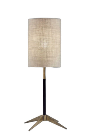 HomeRoots 27" Antiqued Brass Table Lamp with Brown Fabric Shade - Elegant Mid-Century Design for Any Room 372592