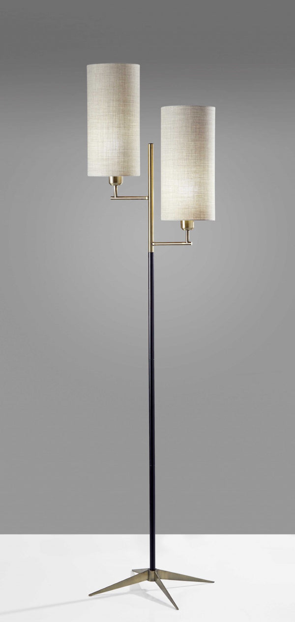HomeRoots 70" Elegant Brass Two-Light Floor Lamp with White Drum Shade - Perfect for Living Rooms & Bedrooms 372593