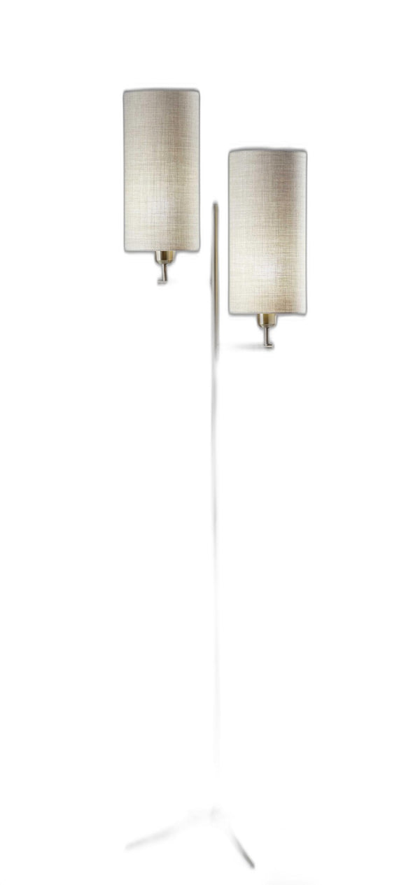HomeRoots 70" Elegant Brass Two-Light Floor Lamp with White Drum Shade - Perfect for Living Rooms & Bedrooms 372593