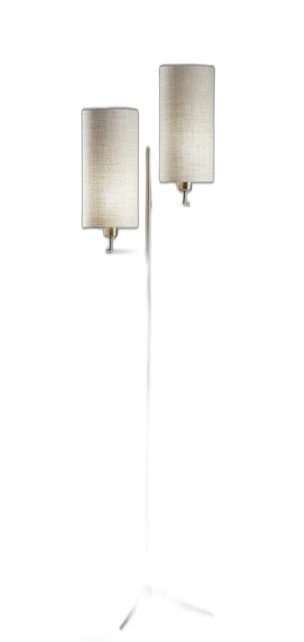 HomeRoots 70" Elegant Brass Two-Light Floor Lamp with White Drum Shade - Perfect for Living Rooms & Bedrooms 372593