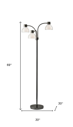 Homeroots 69" Black Three Light Tree Floor Lamp With White Bowl Shade Black Metal 372609
