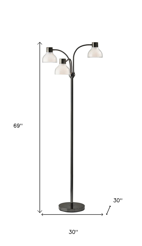 Homeroots 69" Black Three Light Tree Floor Lamp With White Bowl Shade Black Metal 372609