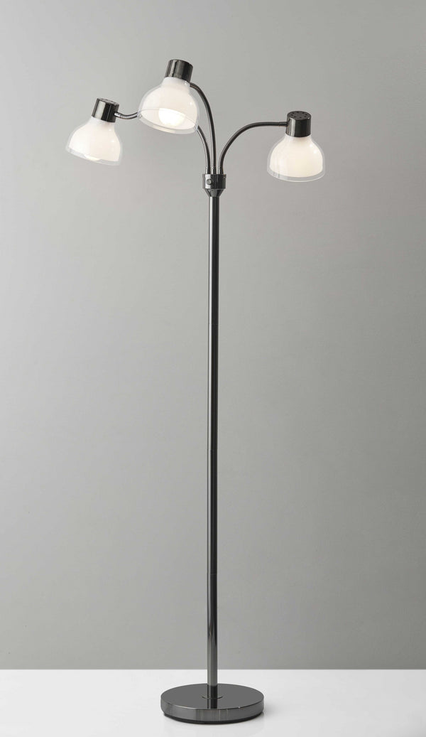 Homeroots 69" Black Three Light Tree Floor Lamp With White Bowl Shade Black Metal 372609