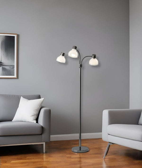 HomeRoots 69" Modern Tree Floor Lamp with Three Lights and White Bowl Shade for Stylish Illumination Solutions Black 372609