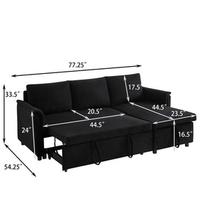 English Elm Loveseat Sectional Sleeper Sofa with Corduroy Tufted Upholstery Storage Chaise Reclining Black W2186S00011