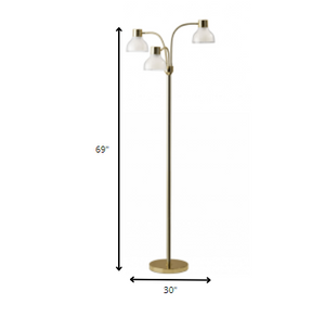 Homeroots 69" Gold Three Light Tree Floor Lamp With Clear Bowl Shade Gold Metal 372610