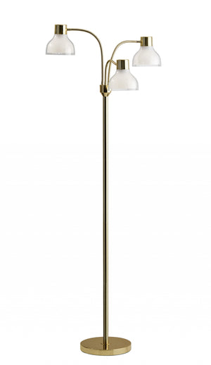 Homeroots 69" Gold Three Light Tree Floor Lamp With Clear Bowl Shade Gold Metal 372610