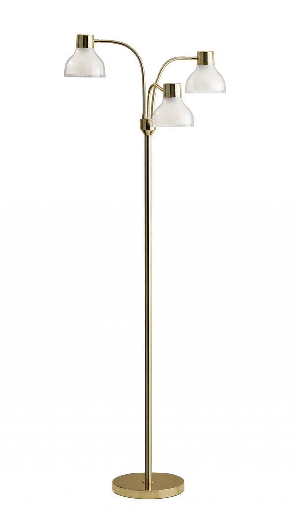 Homeroots 69" Gold Three Light Tree Floor Lamp With Clear Bowl Shade Gold Metal 372610