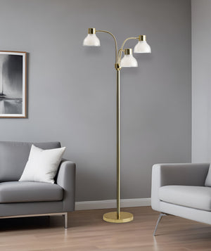 Homeroots 69" Gold Three Light Tree Floor Lamp With Clear Bowl Shade Gold Metal 372610