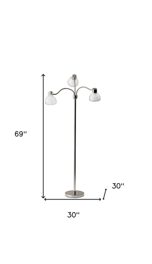 Homeroots 69" Nickel Three Light Tree Floor Lamp With White Bowl Shade Chrome Metal 372611