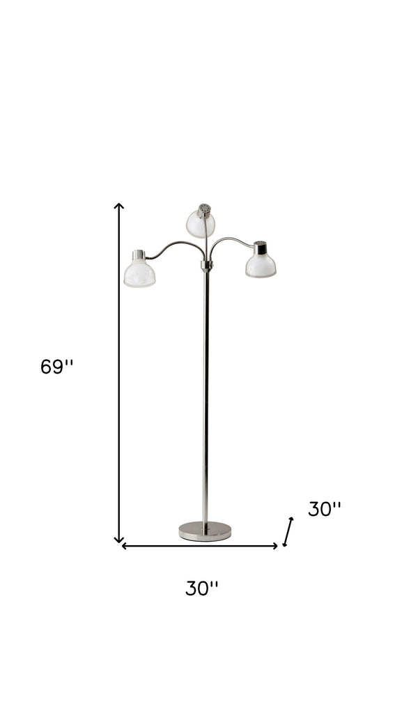 Homeroots 69" Nickel Three Light Tree Floor Lamp With White Bowl Shade Chrome Metal 372611