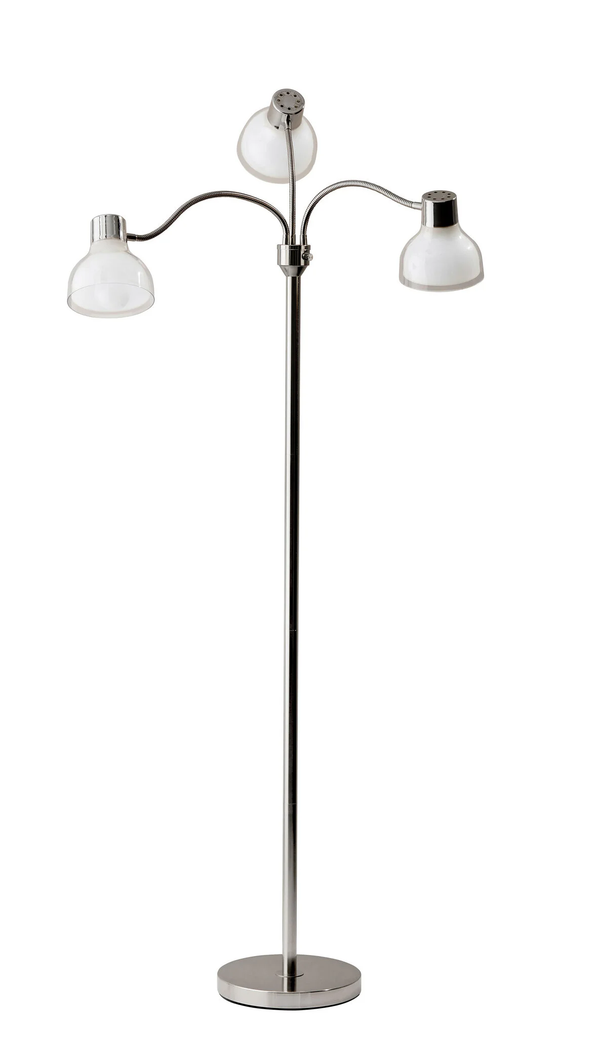 Homeroots 69" Nickel Three Light Tree Floor Lamp With White Bowl Shade Chrome Metal 372611