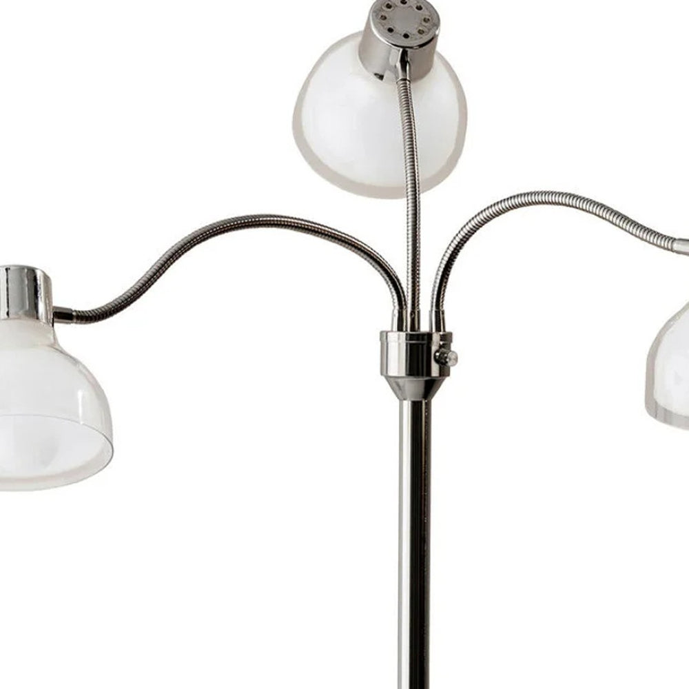 HomeRoots 69" Modern Tree Floor Lamp with Three Lights and White Bowl Shade for Stylish Illumination Solutions Chrome 372611