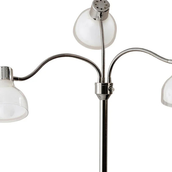 Homeroots 69" Nickel Three Light Tree Floor Lamp With White Bowl Shade Chrome Metal 372611